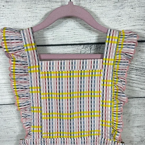 NWT Margherita Girls Multi Check Pinafore Dress with Frill Sz 6